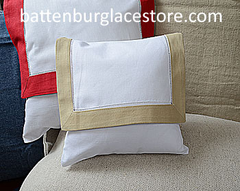 Envelope Pillow.Baby size 8 in. White with SAFARI color trims.